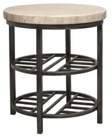Capri 22" Stone and Metal Base Round Side Table