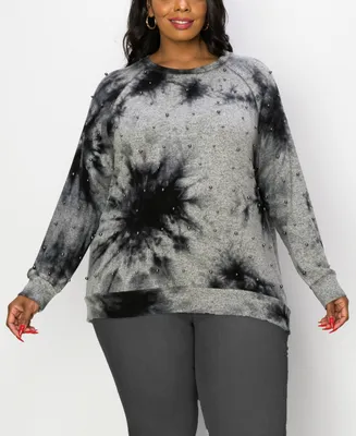 Coin 1804 Plus Cozy Long Sleeve Pullover Top with Gunmetal Studs