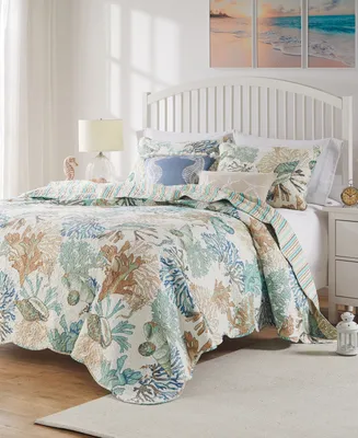 Greenland Home Fashions Atlantis Reversible Coastal 4 Piece Quilt Set, Twin/Twin Xl