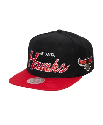 Men's Mitchell & Ness Black Atlanta Hawks Hardwood Classics Mvp Team Script 2.0 Snapback Hat