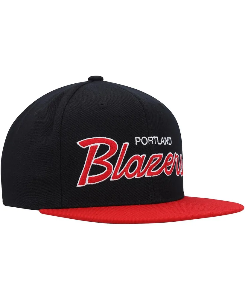 Men's Mitchell & Ness Black Portland Trail Blazers Hardwood Classics Mvp Team Script 2.0 Snapback Hat