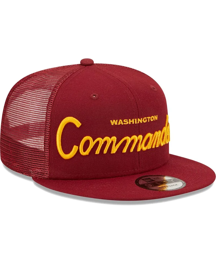 Men's New Era Burgundy Washington Commanders Script 9FIFTY Trucker Snapback Hat