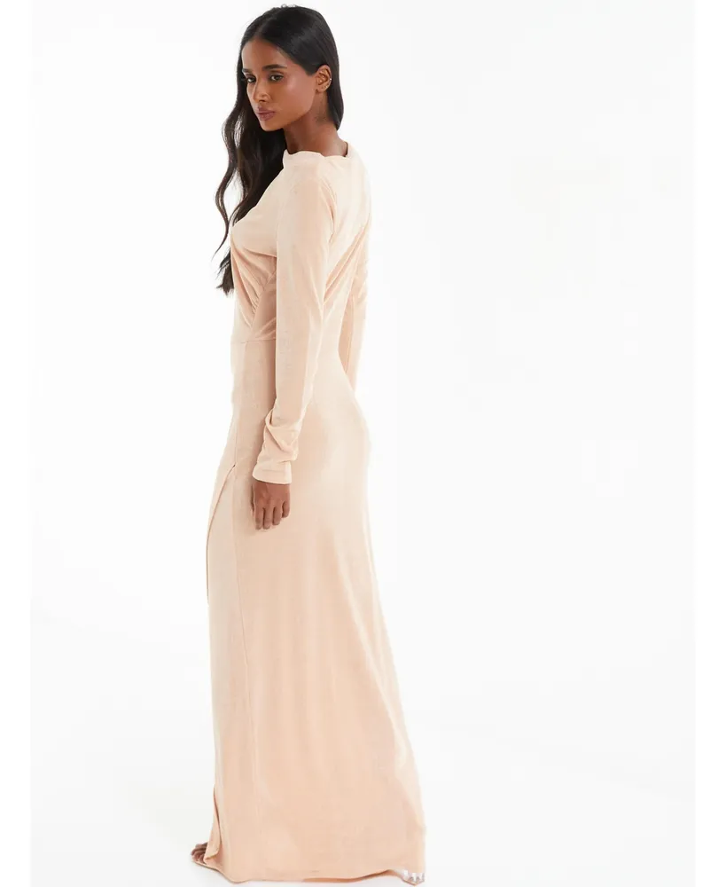 Women's Stone Slinky Long Sleeve Maxi Dress
