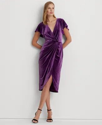 Lauren Ralph Women's Velvet Flutter-Sleeve Cocktail Dress
