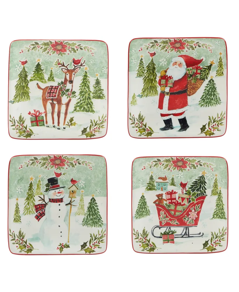 Certified International Joy of Christmas 6" Canape Plates Set of 4