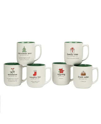 Certified International Christmas Fun Green Sayings 16 oz Mugs Set of 6
