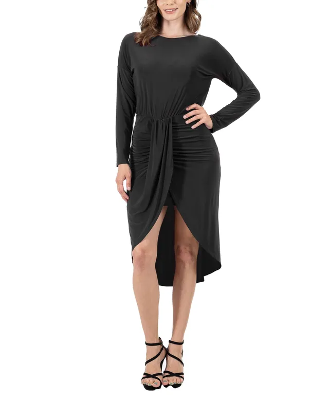 24seven Comfort Apparel Women's V-neck Ruffle Sleeve Knee Length Dress