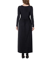 24seven Comfort Apparel Women's Long Sleeve V-neck Side Slit Maxi Dress