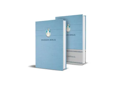 Biblia Catolica en espanol. Tapa dura azul, con Virgen Milagrosa en cubierta, Catholic Bible. Spanish