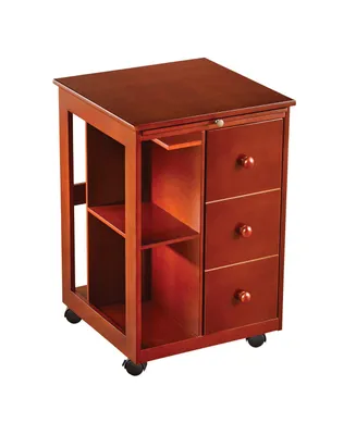 Collections Etc Rolling Rich Cherry Finish Storage Table with Pull Out Table