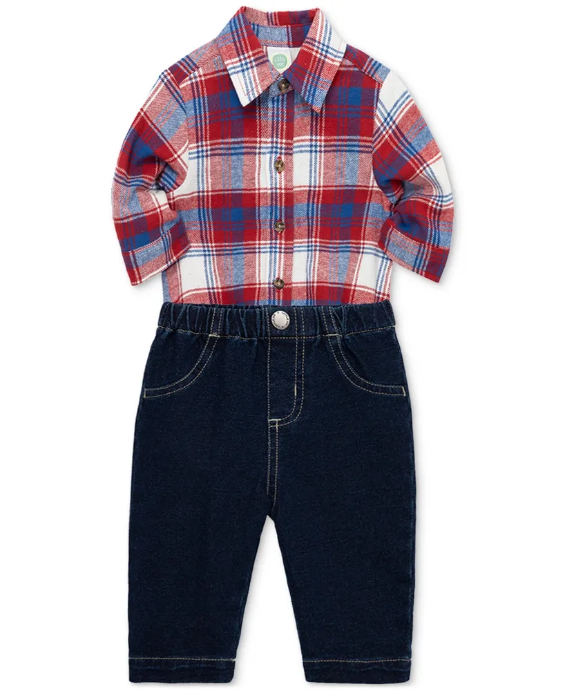 Little Me Baby Boys 2-Pc. Plaid Bodysuit & Jeans Set