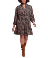 London Times Plus Size Ruffled Smocked-Waist Dress