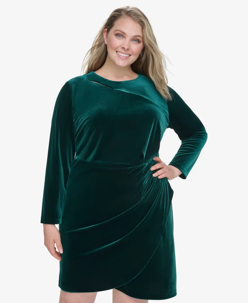 Dkny Plus Size Velvet Long-Sleeve Cutout Dress