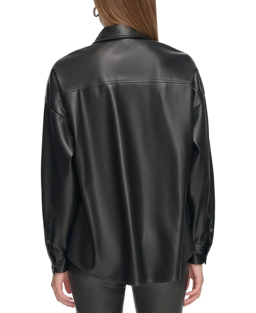Dkny Jeans Women's Zip-Front Faux-Leather Long-Sleeve Shirt