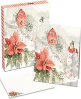 Lang Poinsettia Village Boxed Cards, Set of 18