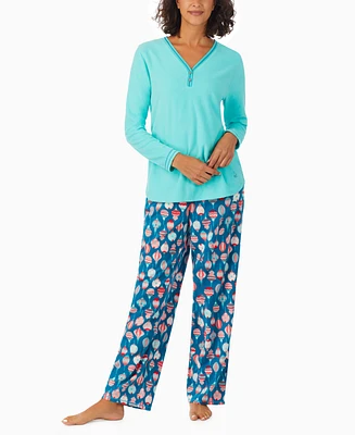 Cuddl Duds Women's 2-Pc. Fleece Long-Sleeve Printed Pajamas Set