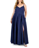 B Darlin Trendy Plus Size Satin Sleeveless Gown