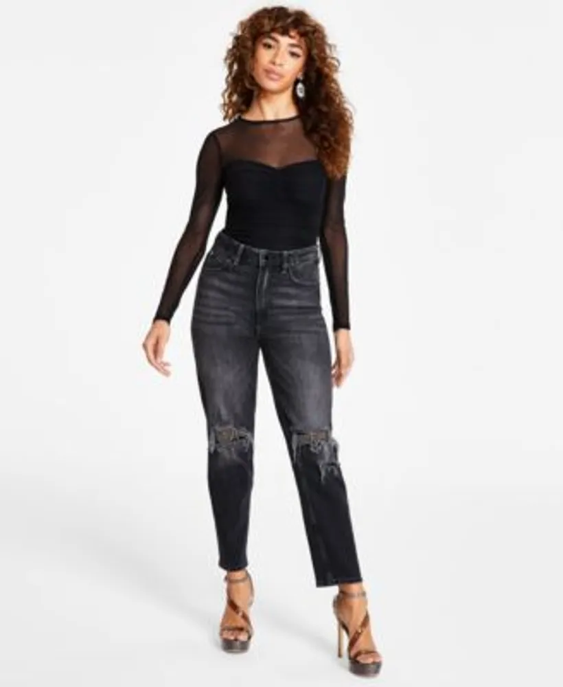 Guess Womens Brianne Long Sleeve Bodysuit Mom Jeans