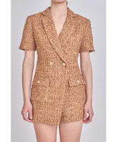 Women's Short Sleeve Tweed Romper