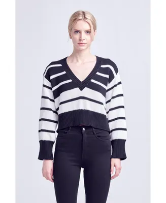 English Factory Women's V-neck Striped Sweater