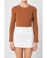 English Factory Women's Cropped Ribbed Knit Sweater