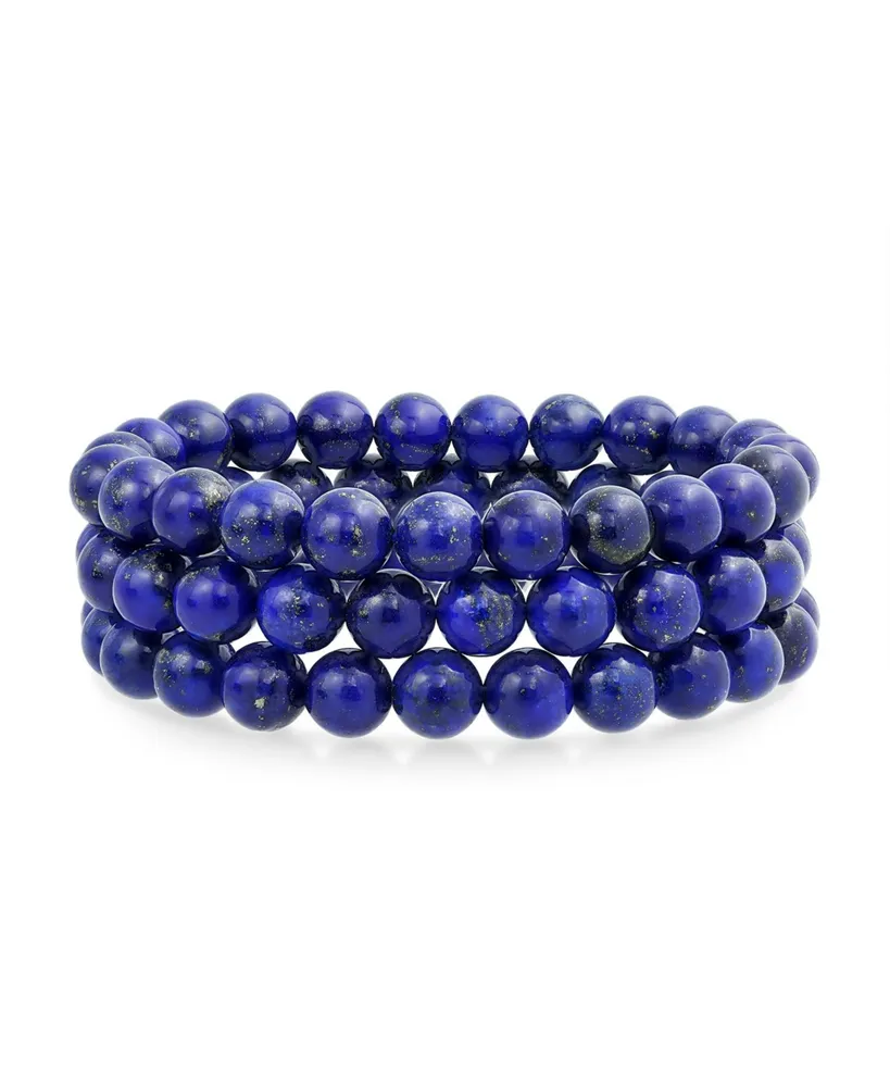 Bling Jewelry Semi Precious Gemstone Set Of 3 Blue Lapis lazuli 6MM Ball Bead Stones Stackable Strands Stretch Bracelet For Women Teen