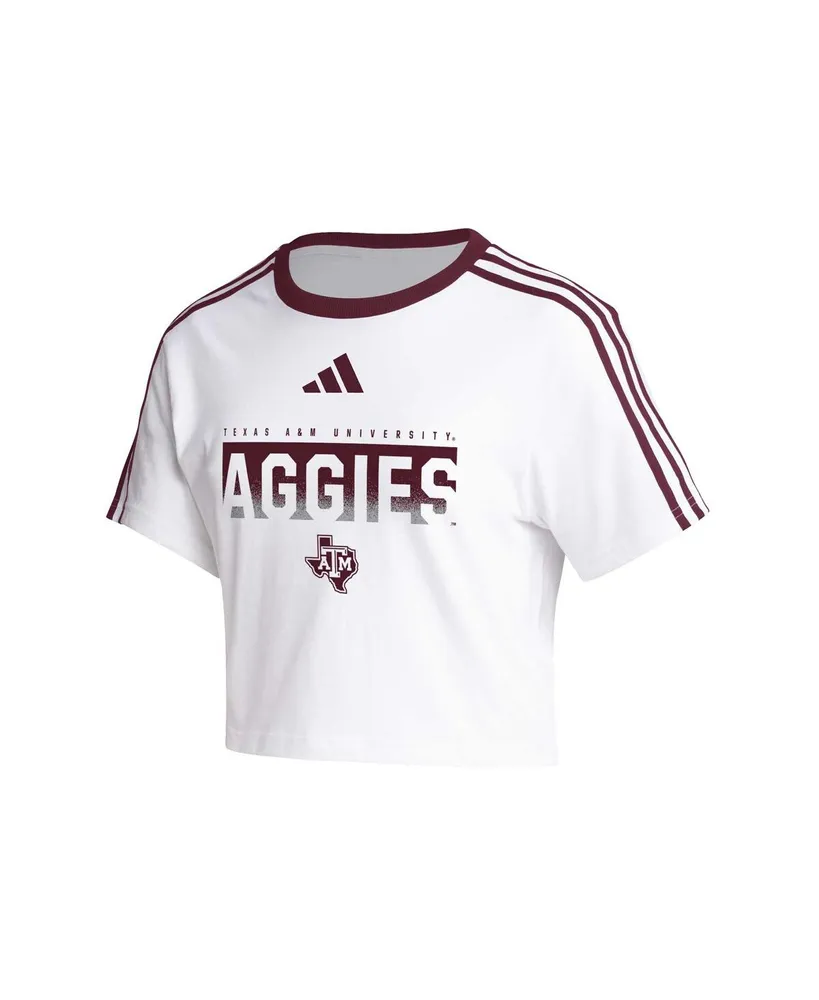 Women's adidas White Texas A&M Aggies Three-Stripes Cropped T-shirt