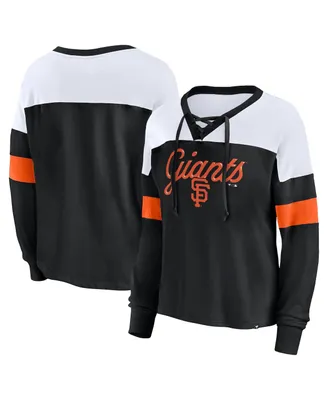 Women's Fanatics Black, White San Francisco Giants Even Match Lace-Up Long Sleeve V-Neck T-shirt