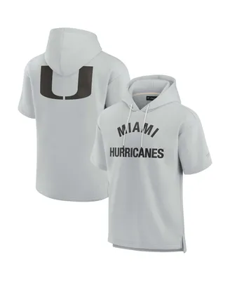 Men's and Women's Fanatics Signature Gray Miami Hurricanes Super Soft Fleece Short Sleeve Pullover Hoodie