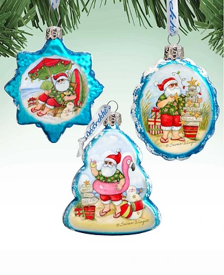 Designocracy Christmas on the Beach Keepsake Holiday Glass Ornaments Set of 3 S. Winget