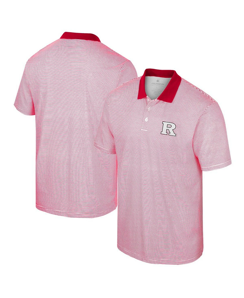 Men's Colosseum White, Scarlet Rutgers Knights Print Stripe Polo Shirt