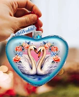Designocracy Swan Love Heart Mercury Glass Christmas Ornaments G. DeBrekht
