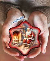 Designocracy Santa at the Fireplace Snowflake Mercury Glass Christmas Ornaments G. DeBrekht