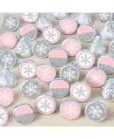 Pink Winter Wonderland Birthday and Baby Shower Round Candy Stickers 324 Ct