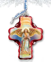 Designocracy Angel Descending from Heaven Cross Christmas Glass Ornaments G. DeBrekht