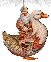 Designocracy Charming Santa on Goose Christmas Wooden Ornaments Holiday Decor G. DeBrekht