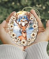 Designocracy Majestic Forest Deer Christmas Wooden Ornaments Holiday Decor G. DeBrekht