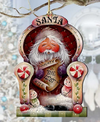 Designocracy Santa Checking his List Christmas Wooden Ornaments Holiday Decor J. Mills-Price