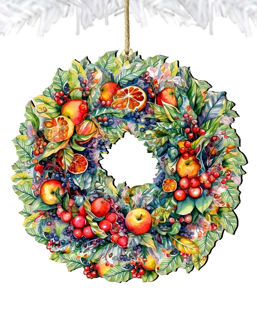 Designocracy Holiday Wooden Ornaments Summer Harvest Fruit Wreath Home Decor G. DeBrekht