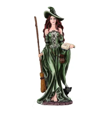 Fc Design 10.75"H Green Witch with Broom and Black Cat Statue Fantasy Decoration Figurine Home Decor Perfect Gift for House Warming, Holidays and Birt