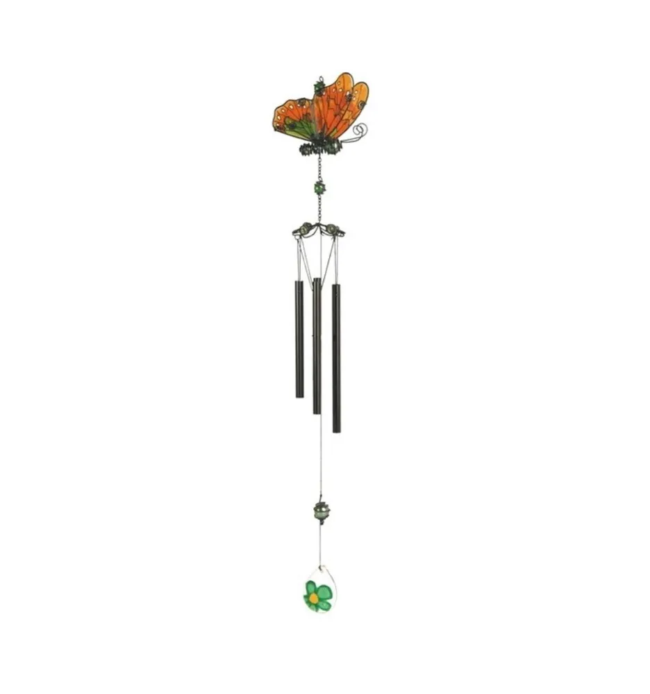 35" Long Yellow Butterfly Wind Chime with Black Gem