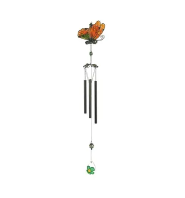 35" Long Yellow Butterfly Wind Chime with Black Gem