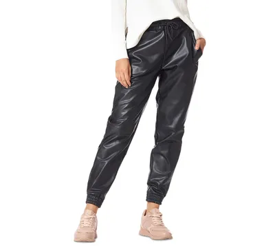Hue Women's High-Rise Faux-Leather Jogger Pants