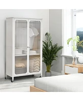 Costway Storage Wardrobe Cabinet Mobile Armoire Closet with Hanging Rod & Adjustable Shelf