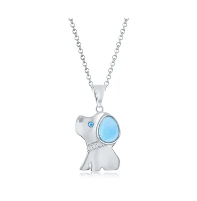 Sterling Silver Pear-Shaped Larimar w/Cz Dog Necklace