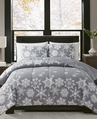 Keeco Holiday Snowflake Reversible 3-Piece Comforter Set, Created for Macy's