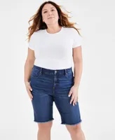 Style & Co Plus Denim Raw-Edge Bermuda Shorts, Created for Macy's