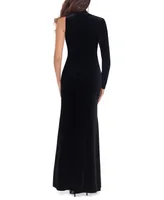 Betsy & Adam Women's Velvet Asymmetrical-Neck One-Sleeve Gown