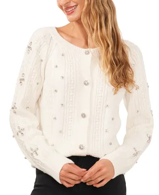 CeCe Women's Cable-Knit Rhinestone Cardigan