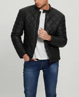 Guess Men's Stretch Faux Leather Biker Collar Jacket